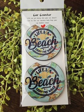 Beach Life Car Coasters - Aqua Floral Set of 2